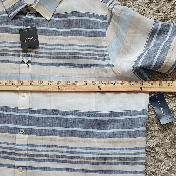 CLUB Room Luxury Men's Horizontal Striped 100% Linen Short-Sleeve Shirt Size XXL - Picture 7 of 11